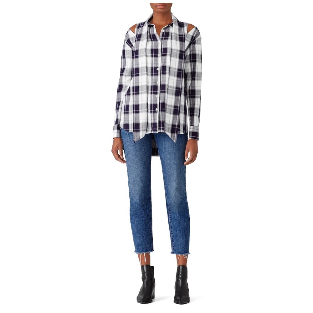 STYLEKEEPERS Autumn Break Plaid Top Casual Shirt Cotton Blue & White Size Small